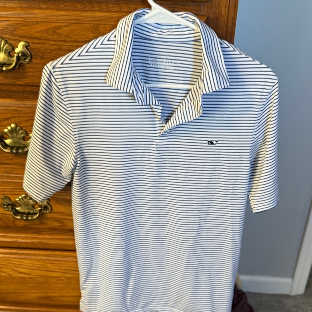 Vineyard Vines Navy and White Striped Polo